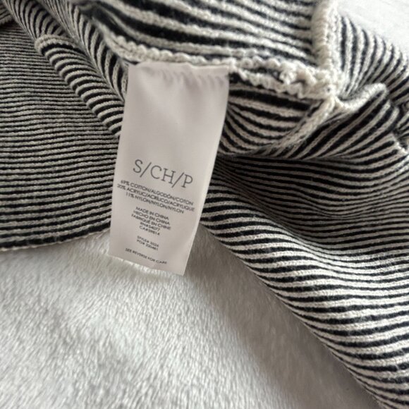 Cabi Women's Black White Striped Cupid Cardigan Sweater Small Zip-Up Boxy Fit - Picture 4 of 7